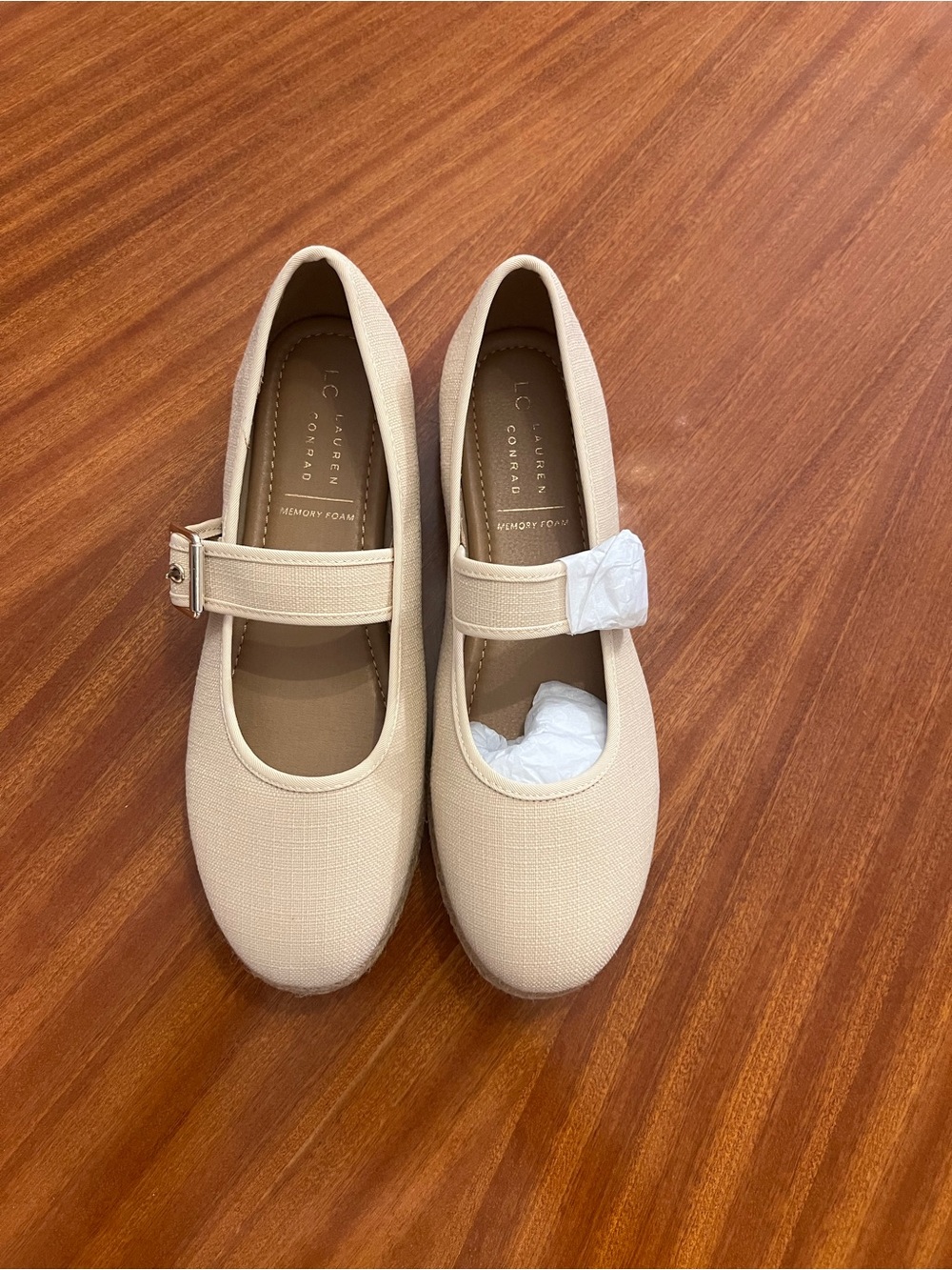 LC Lauren Conrad Beige Mary Jane Flats with Adjustable Strap